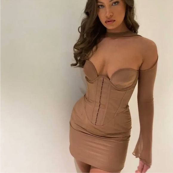 NWOT House of CB Mayara Structured Corset Mini Dress Mocha Brown Sz XL PLUS CUP - Picture 4 of 10